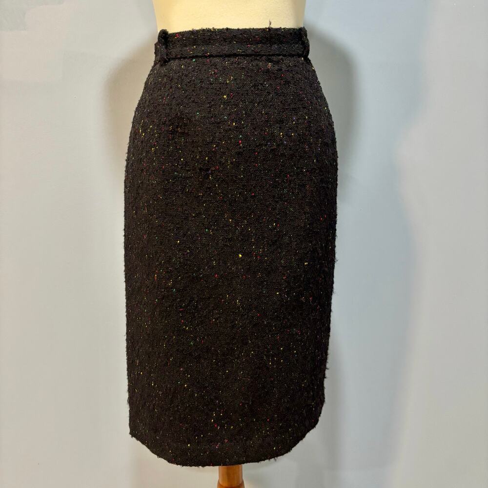 VTG Liz Claiborne Black Speckled Tweed Pencil Skirt Wool Blend Midi, Size 10